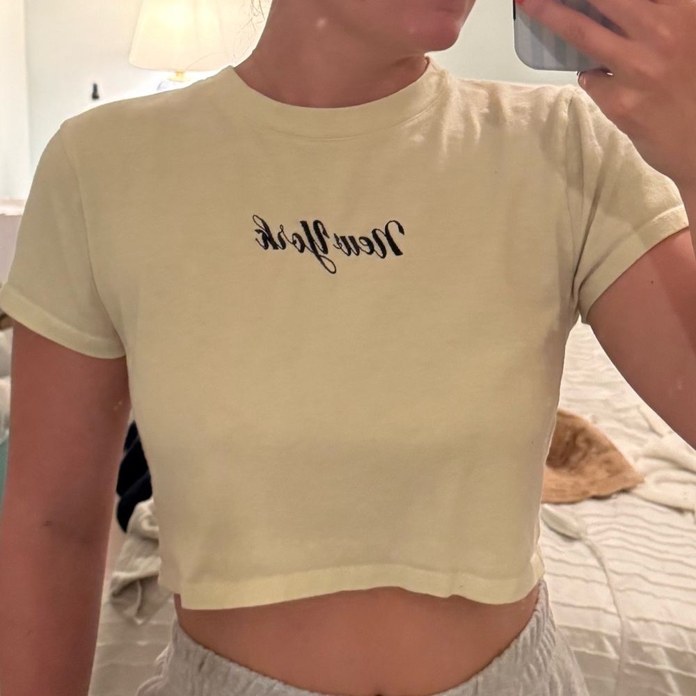 Topshop Cream Graphic Crop Top